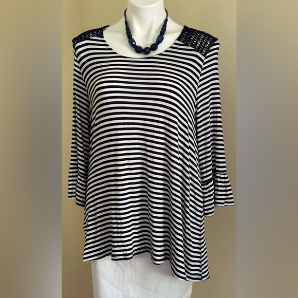 New Direction Blue & White Stripes With Shoulder Lace Front Is Shorter S… - Picture 1 of 12